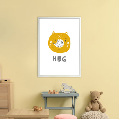 Fox Hug Super Scandi Grey  Art Print by Pixy Paper A1 Oak Frame