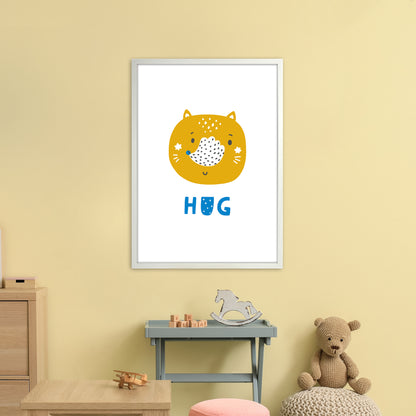 Fox Hug Blue Super Scandi  Art Print by Pixy Paper A1 Oak Frame