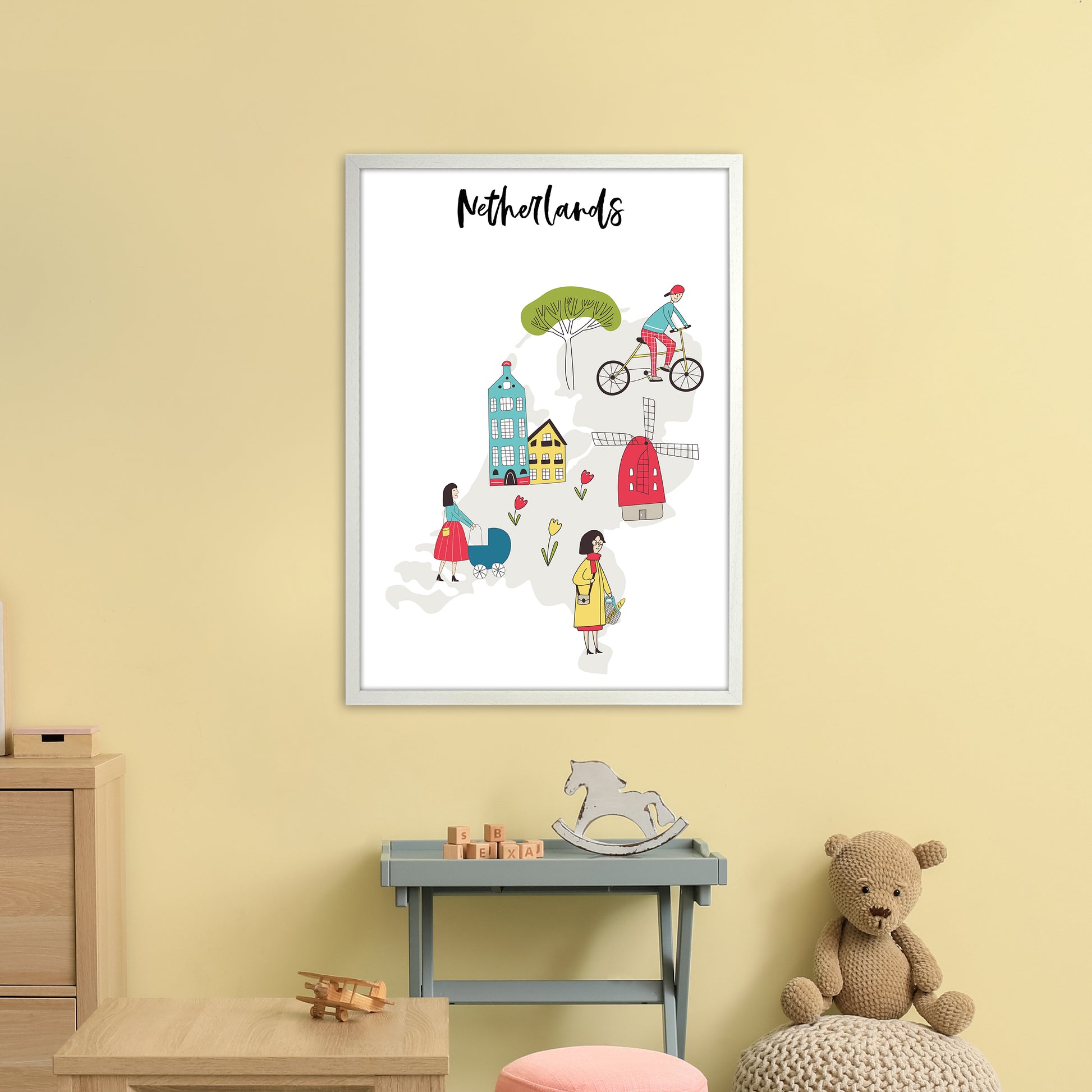 Netherlands Map  Art Print by Pixy Paper A1 Oak Frame