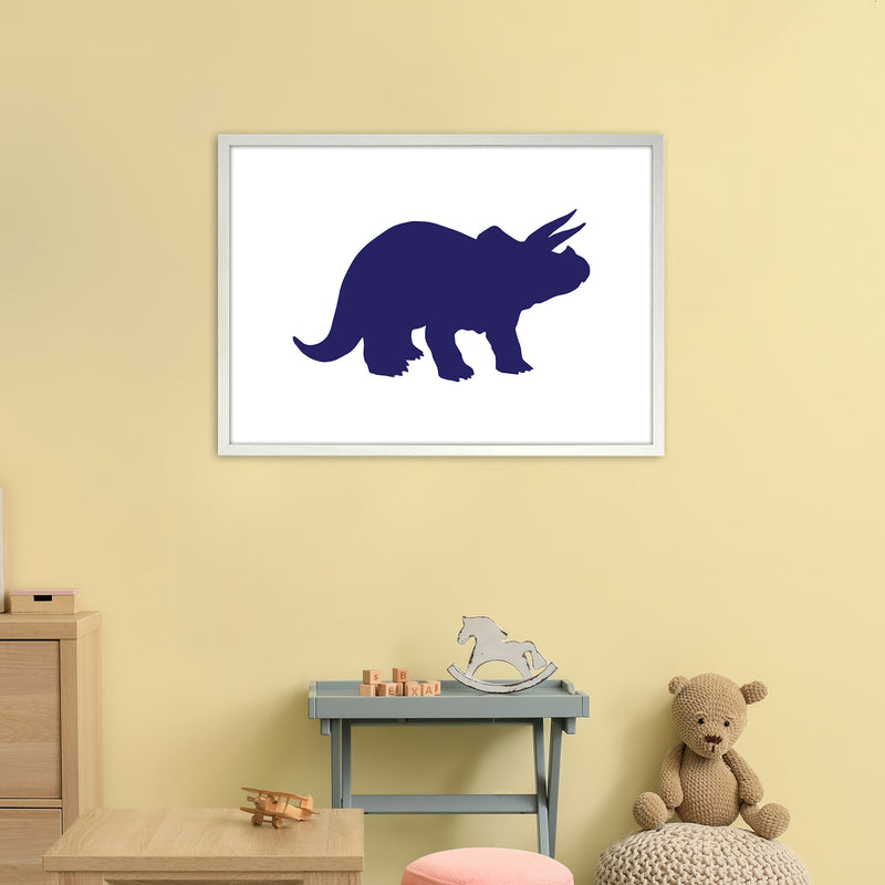 Triceratops Navy  Art Print by Pixy Paper A1 Oak Frame