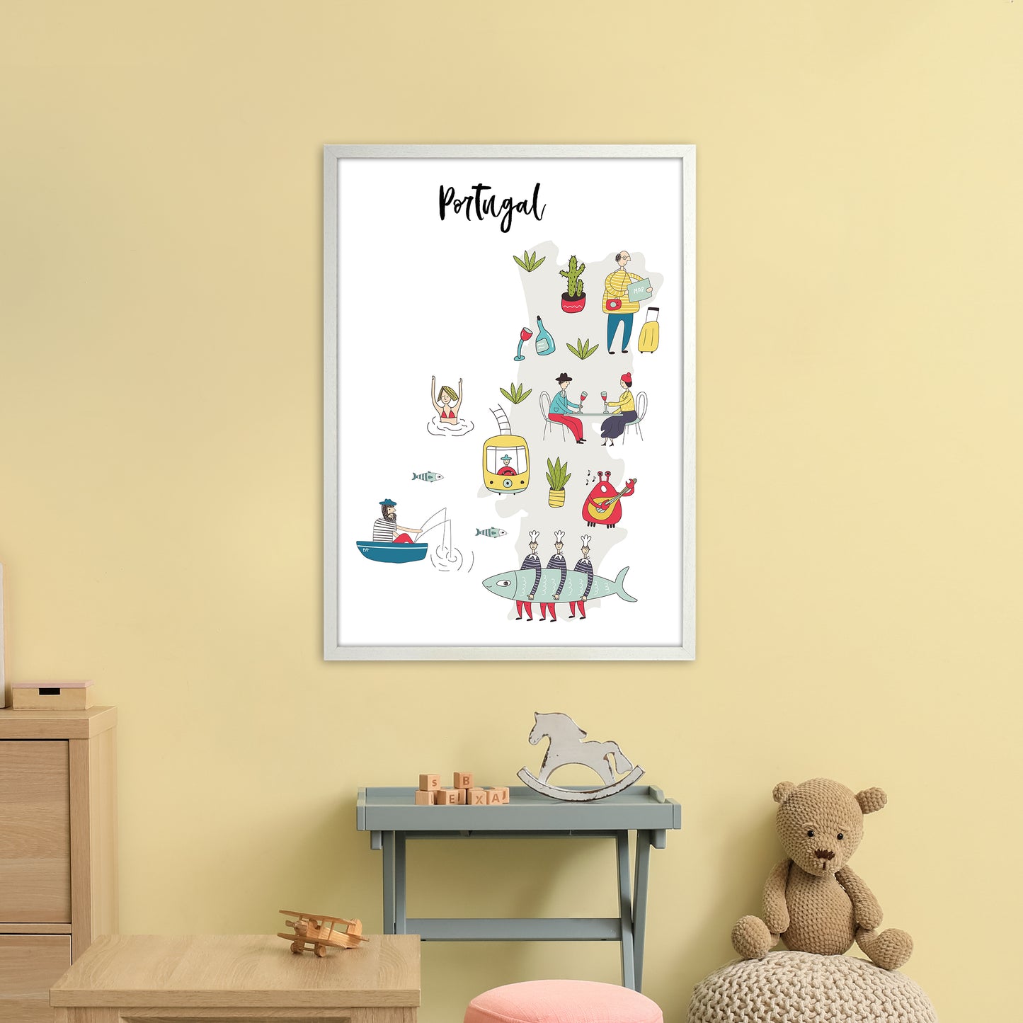 Portugal Map  Art Print by Pixy Paper A1 Oak Frame