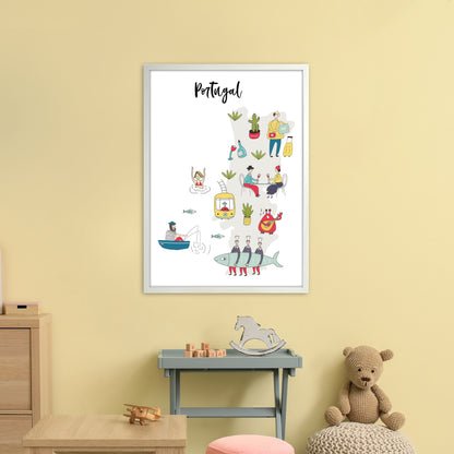 Portugal Map  Art Print by Pixy Paper A1 Oak Frame