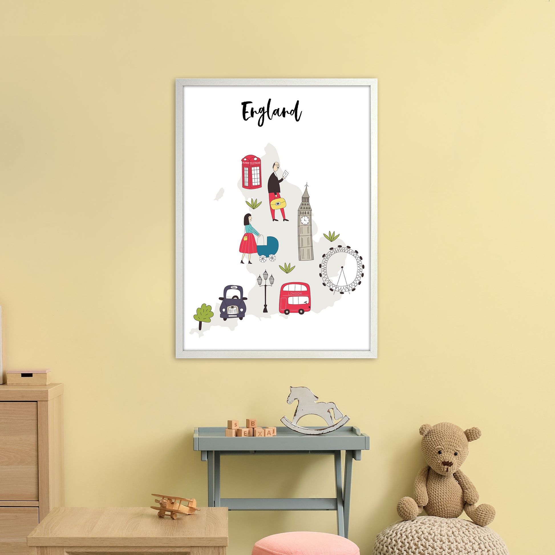 England Map  Art Print by Pixy Paper A1 Oak Frame