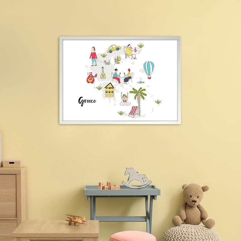 Greece Map  Art Print by Pixy Paper A1 Oak Frame