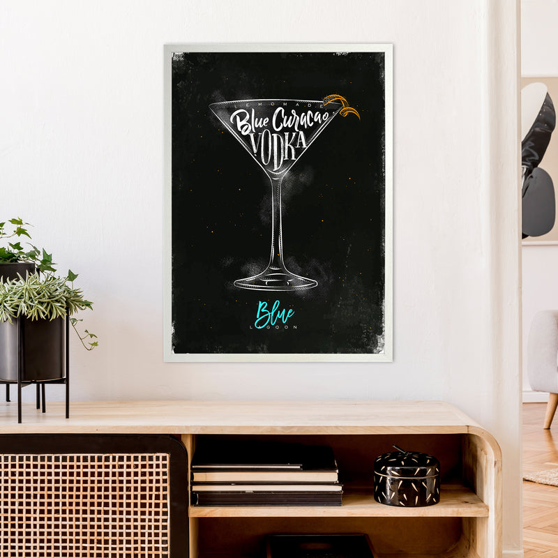 Blue Lagoon Cocktail Black  Art Print by Pixy Paper A1 Oak Frame