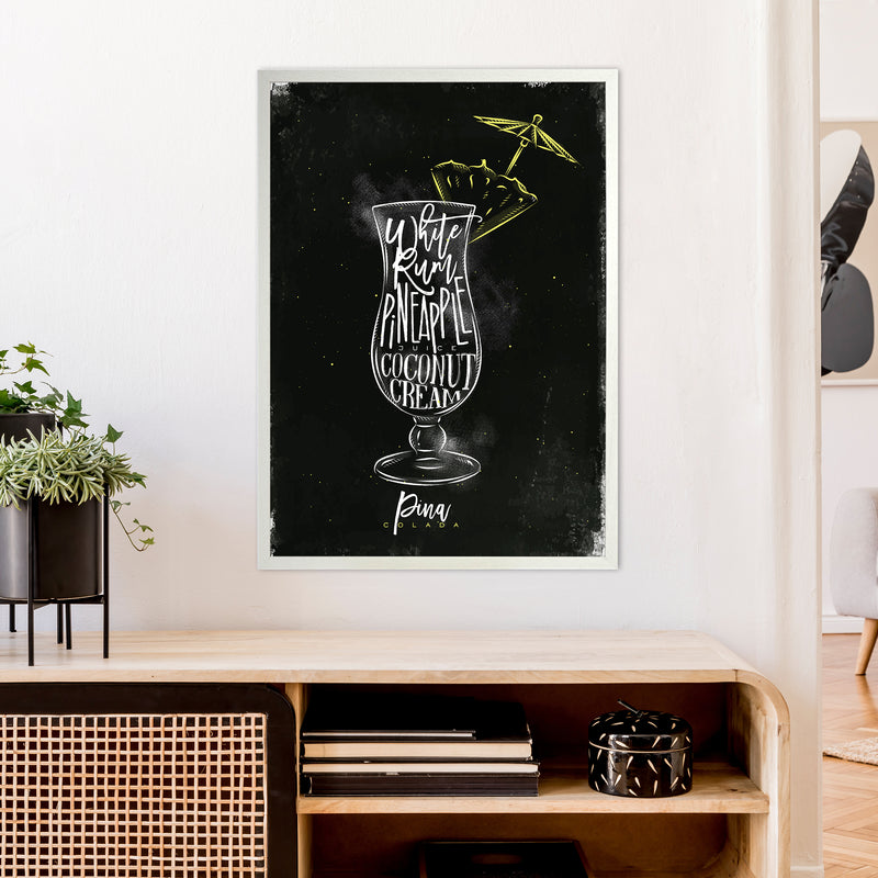 Pina Colada Cocktail Black  Art Print by Pixy Paper A1 Oak Frame