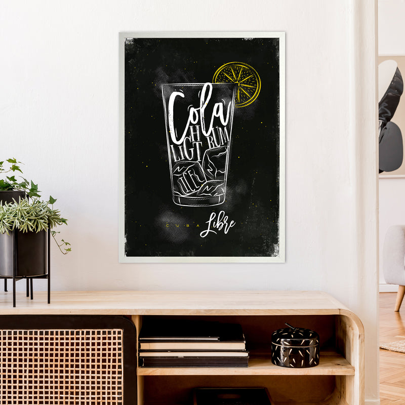 Cuba Libre Cocktail Black  Art Print by Pixy Paper A1 Oak Frame