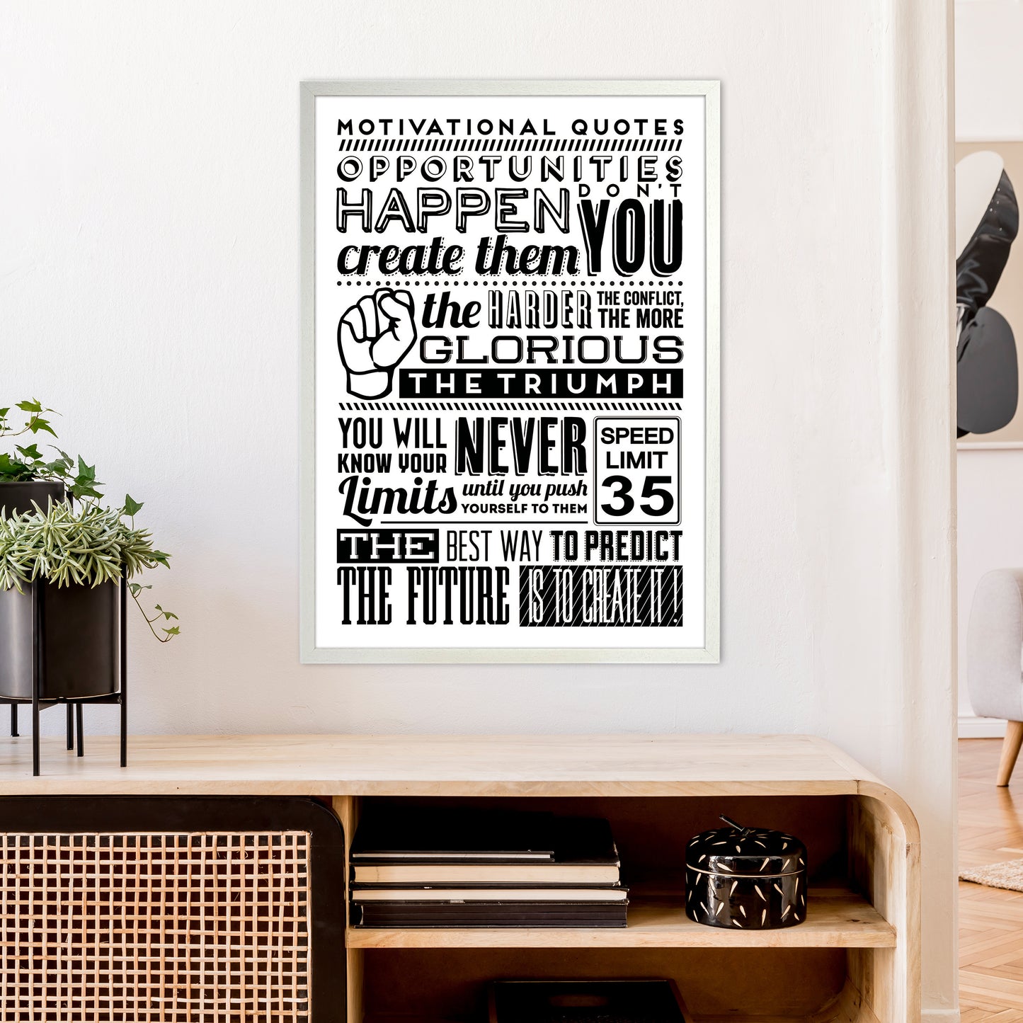 Opportunities Happen Vintage  Art Print by Pixy Paper A1 Oak Frame