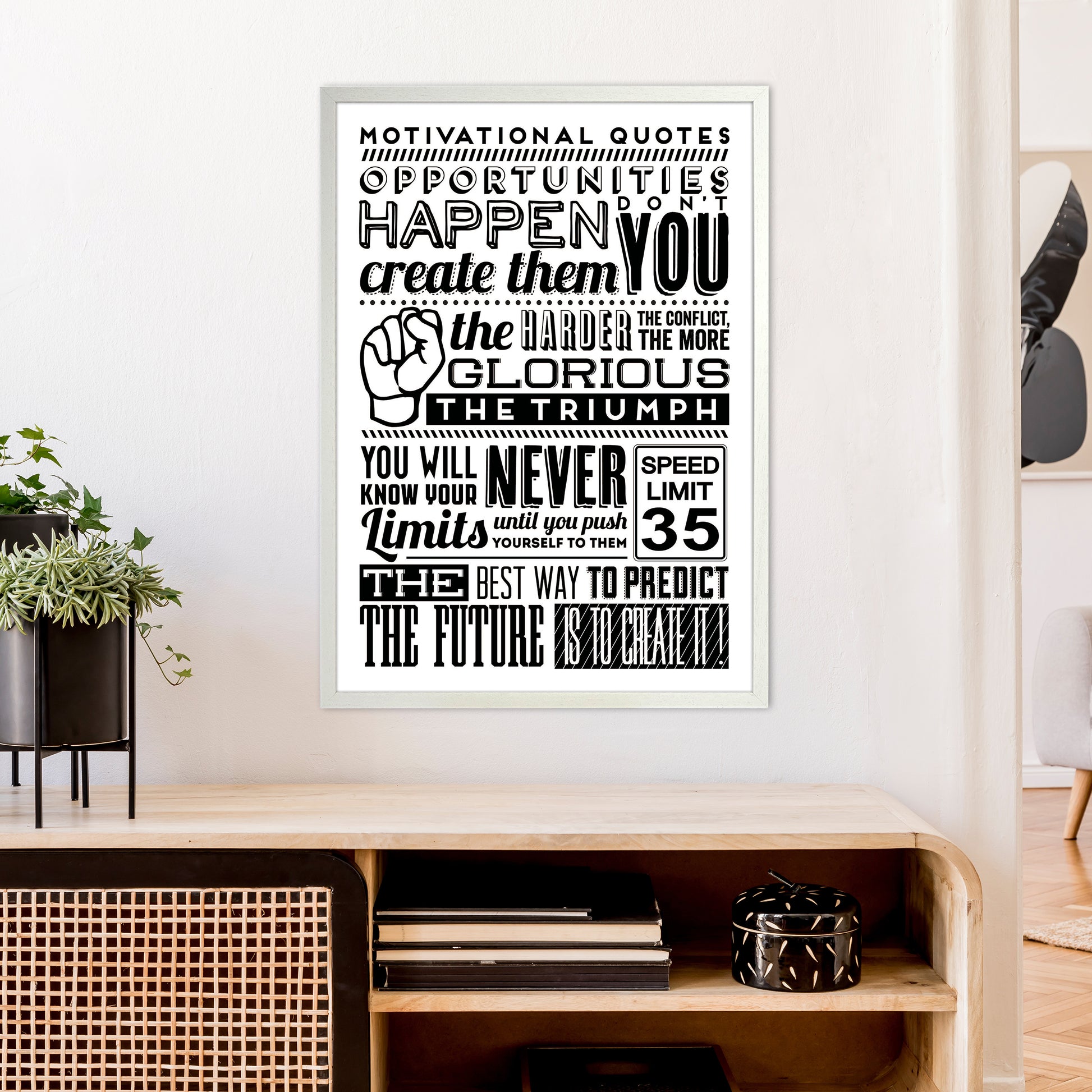 Opportunities Happen Vintage  Art Print by Pixy Paper A1 Oak Frame