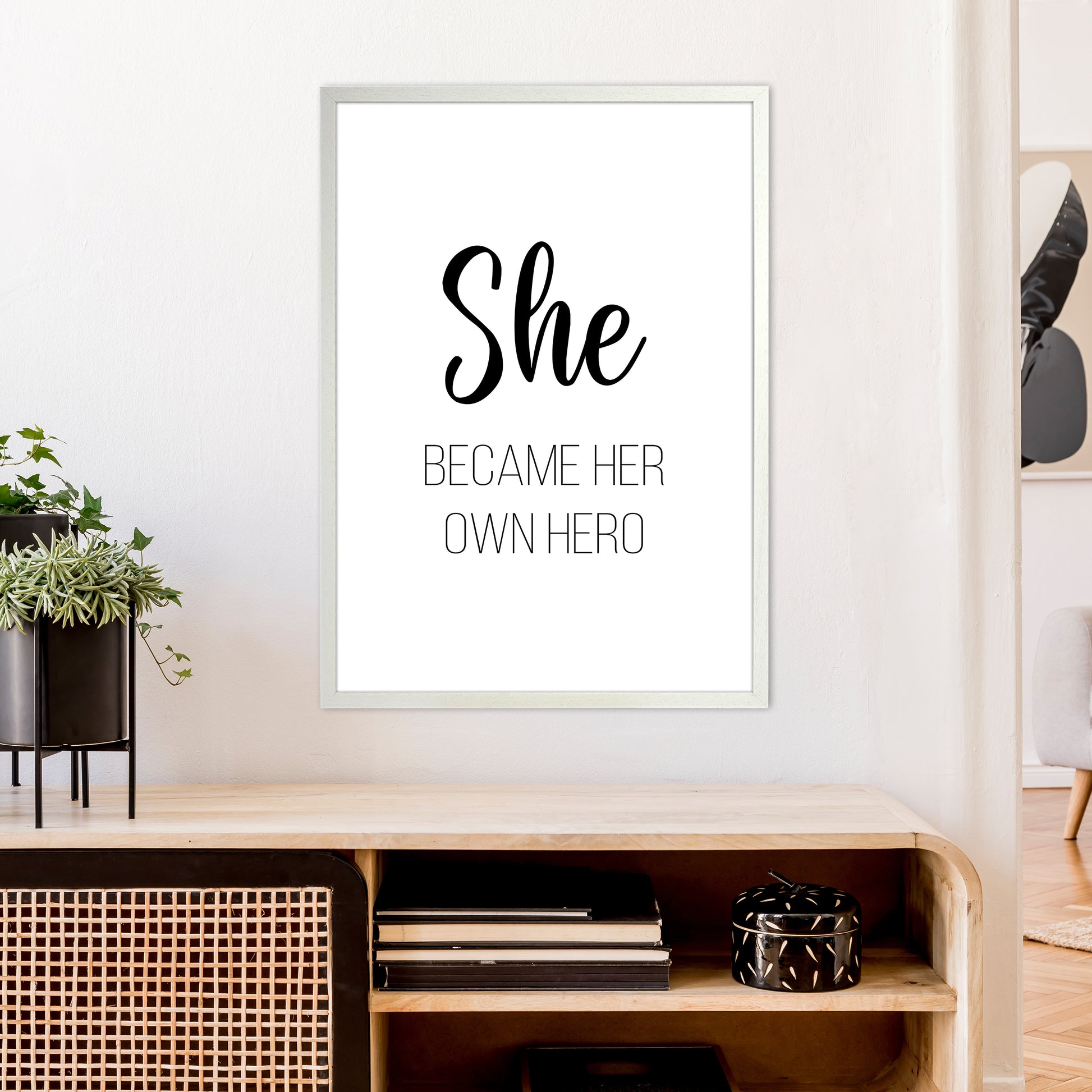 She Became Her Own Hero  Art Print by Pixy Paper A1 Oak Frame