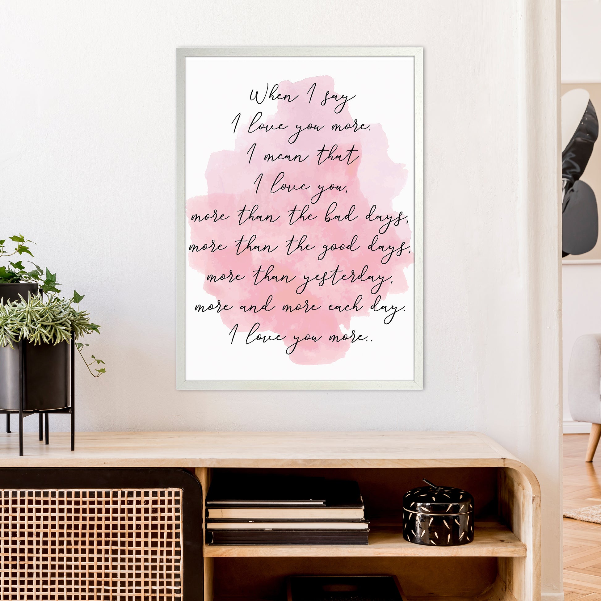 Love You More Pink  Art Print by Pixy Paper A1 Oak Frame