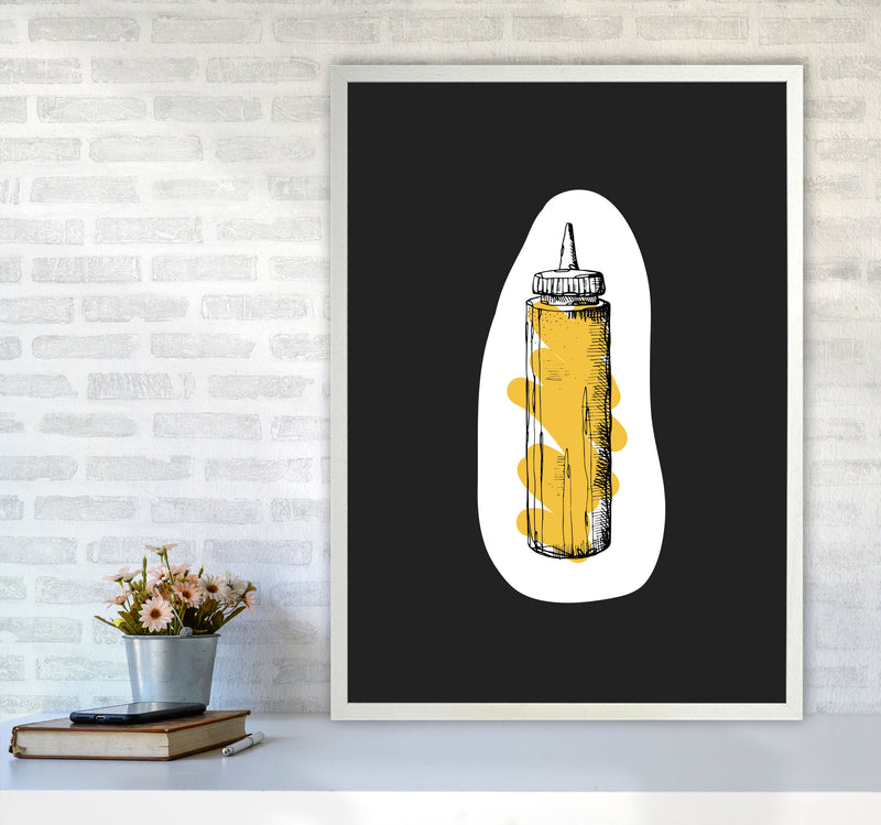 Kitchen Pop Mustard Off Black Art Print by Pixy Paper A1 Oak Frame