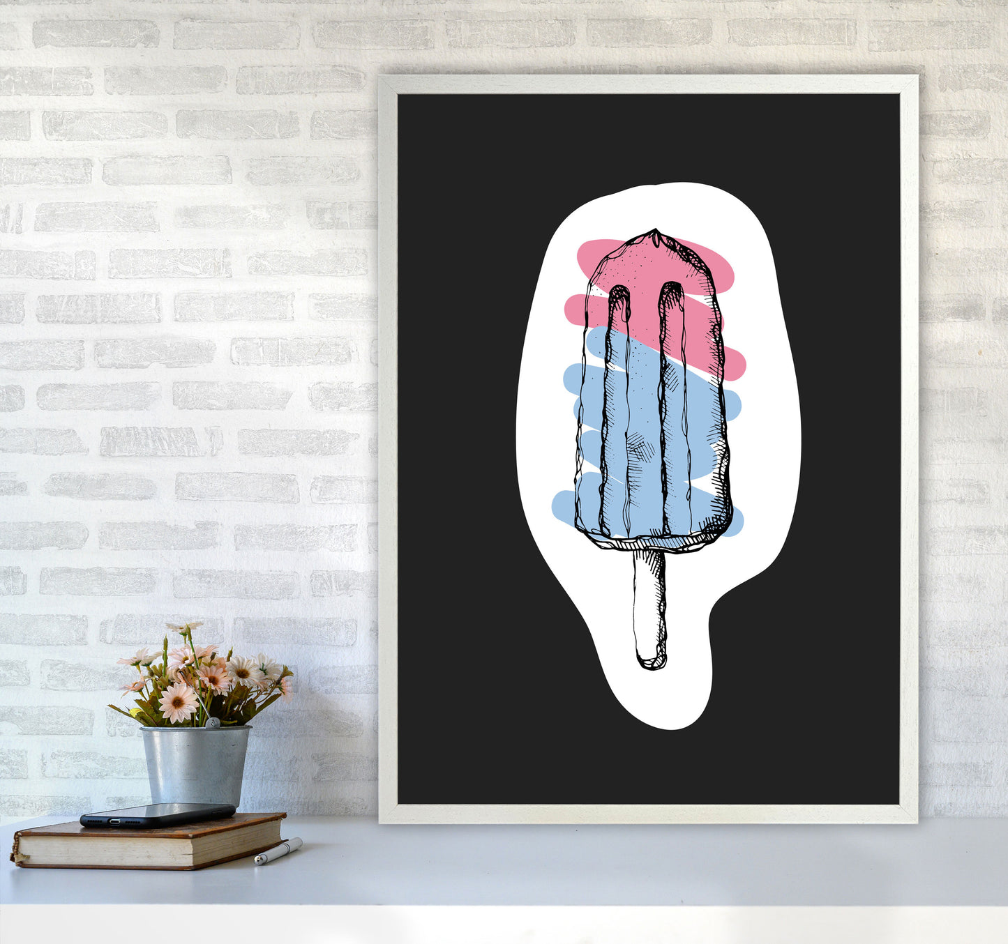 Kitchen Pop Ice Lolly Off Black Art Print by Pixy Paper A1 Oak Frame