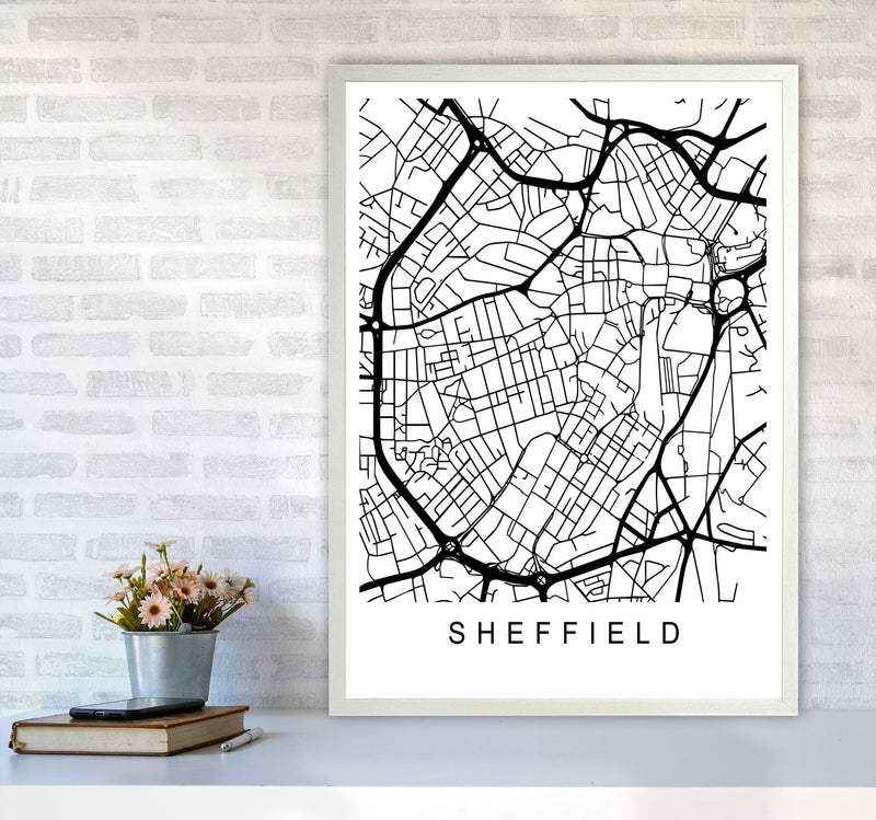 Sheffield Map Art Print by Pixy Paper A1 Oak Frame