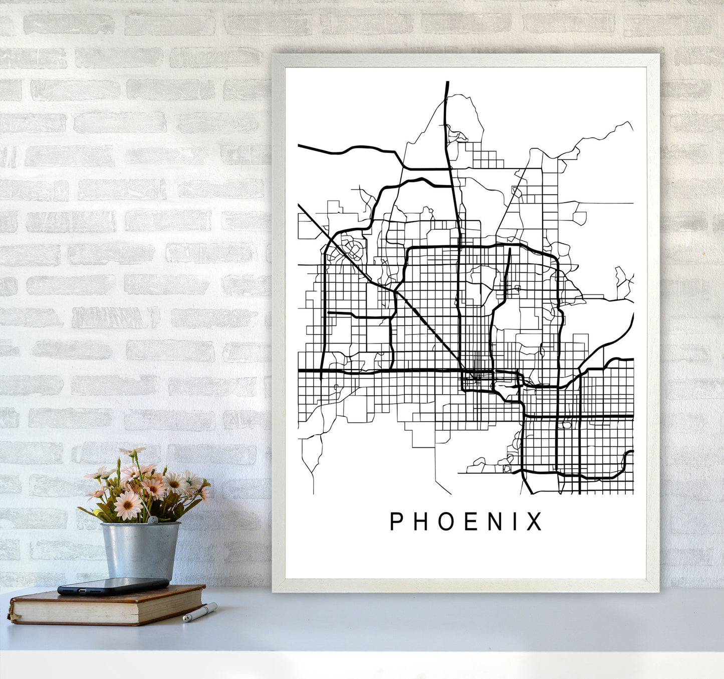Phoenix Map Art Print by Pixy Paper A1 Oak Frame