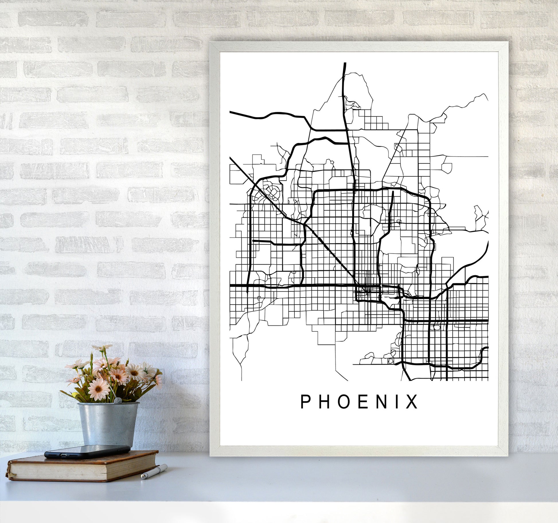 Phoenix Map Art Print by Pixy Paper A1 Oak Frame