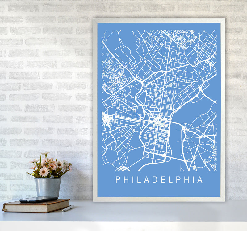 Philadelphia Map Blueprint Art Print by Pixy Paper A1 Oak Frame