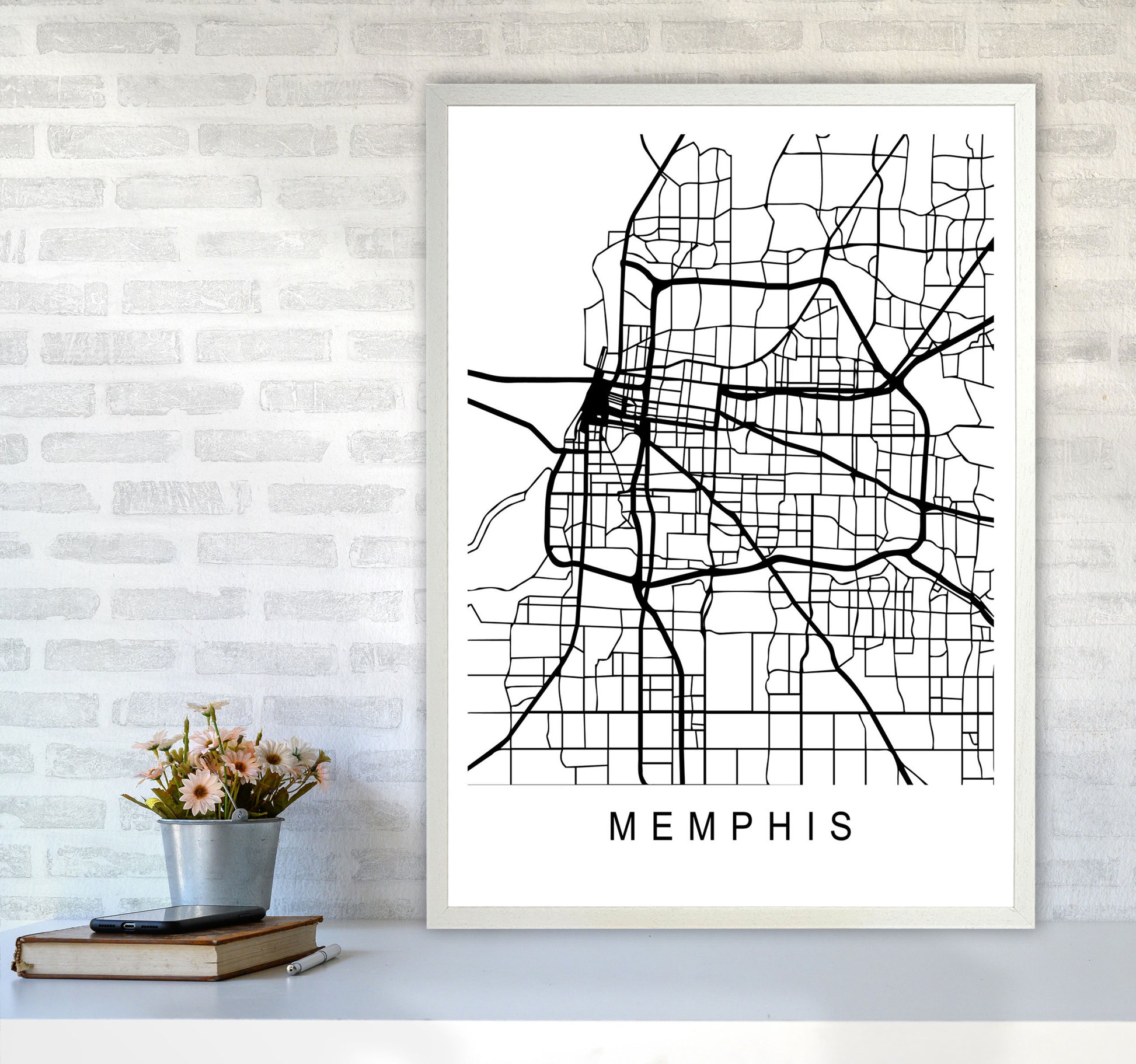 Memphis Map Art Print by Pixy Paper A1 Oak Frame