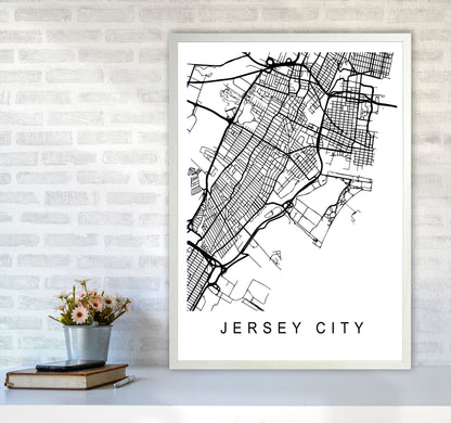 Jersey City Map Art Print by Pixy Paper A1 Oak Frame