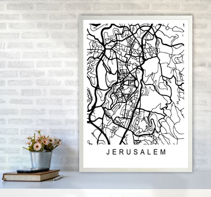 Jerusalem Map Art Print by Pixy Paper A1 Oak Frame