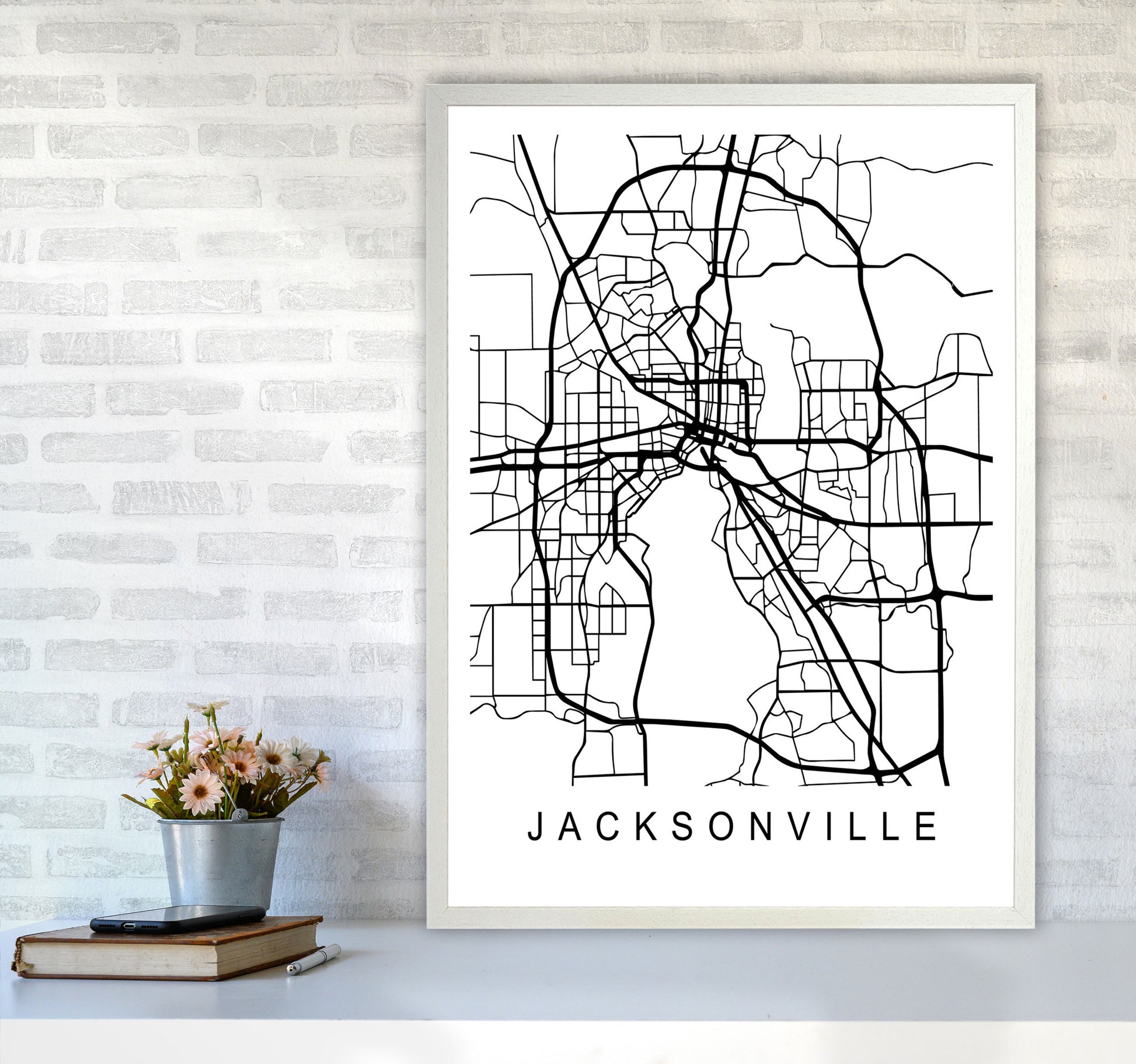 Jacksonville Map Art Print by Pixy Paper A1 Oak Frame