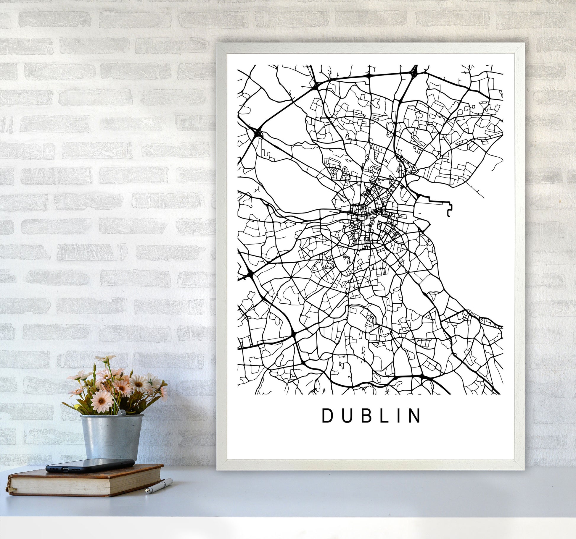 Dublin Map Art Print by Pixy Paper A1 Oak Frame