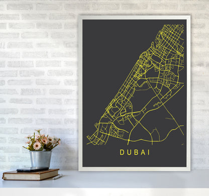 Dubai Map Neon Art Print by Pixy Paper A1 Oak Frame