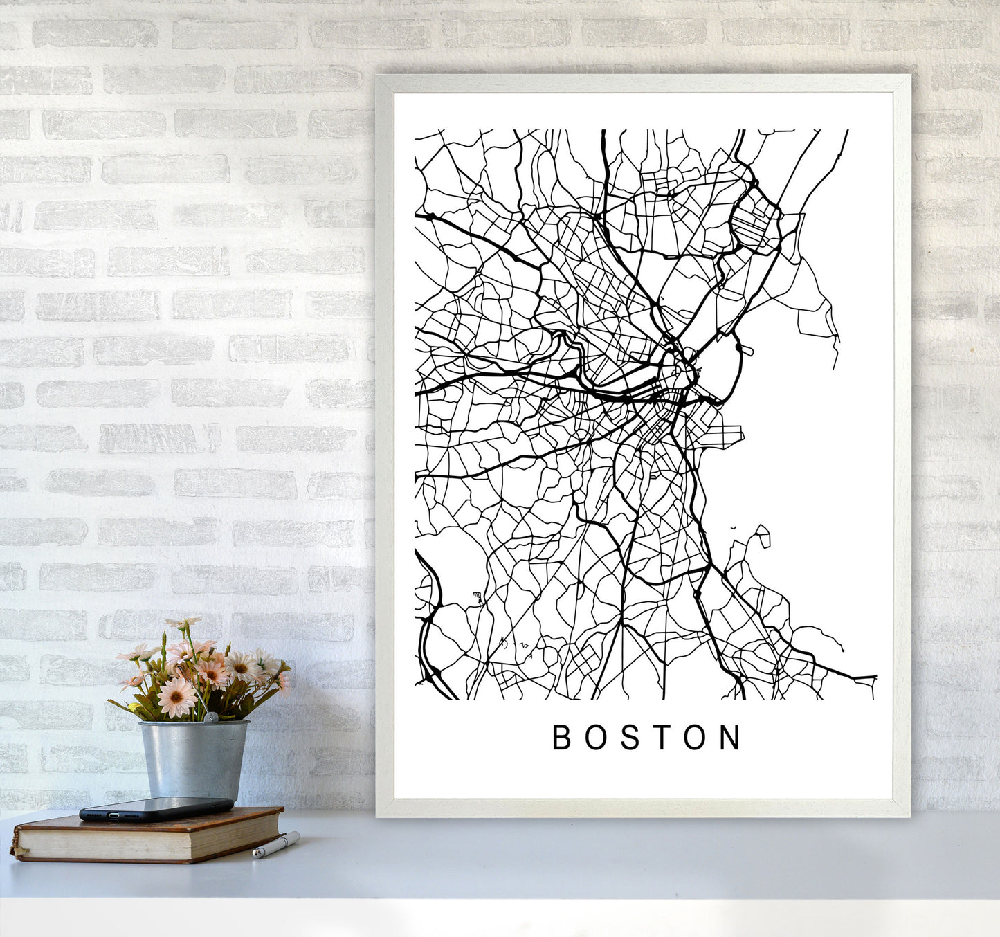 Boston Map Art Print by Pixy Paper A1 Oak Frame