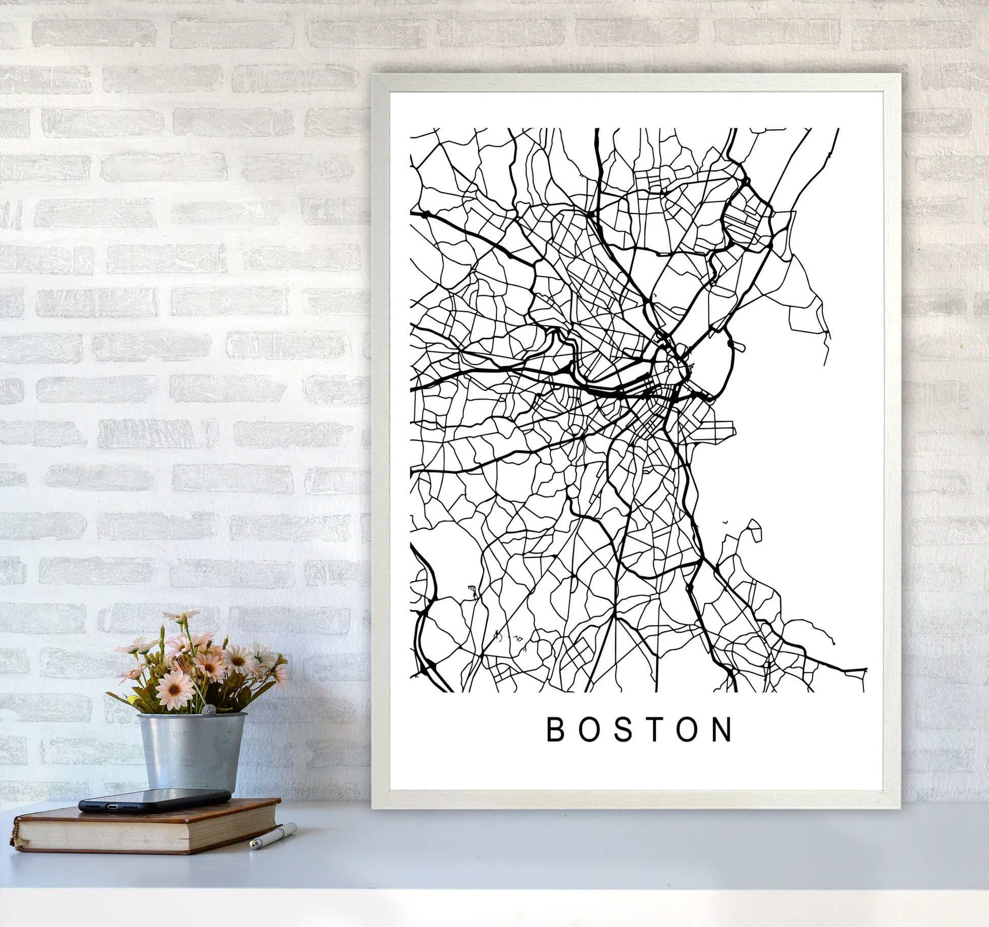 Boston Map Art Print by Pixy Paper A1 Oak Frame
