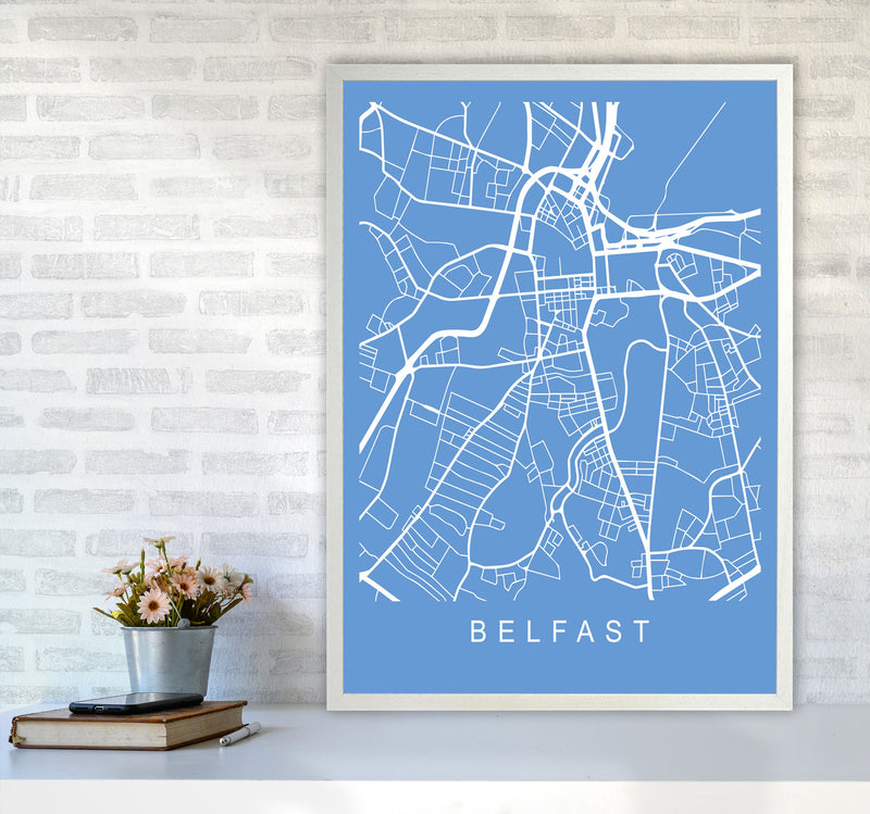 Belfast Map Blueprint Art Print by Pixy Paper A1 Oak Frame