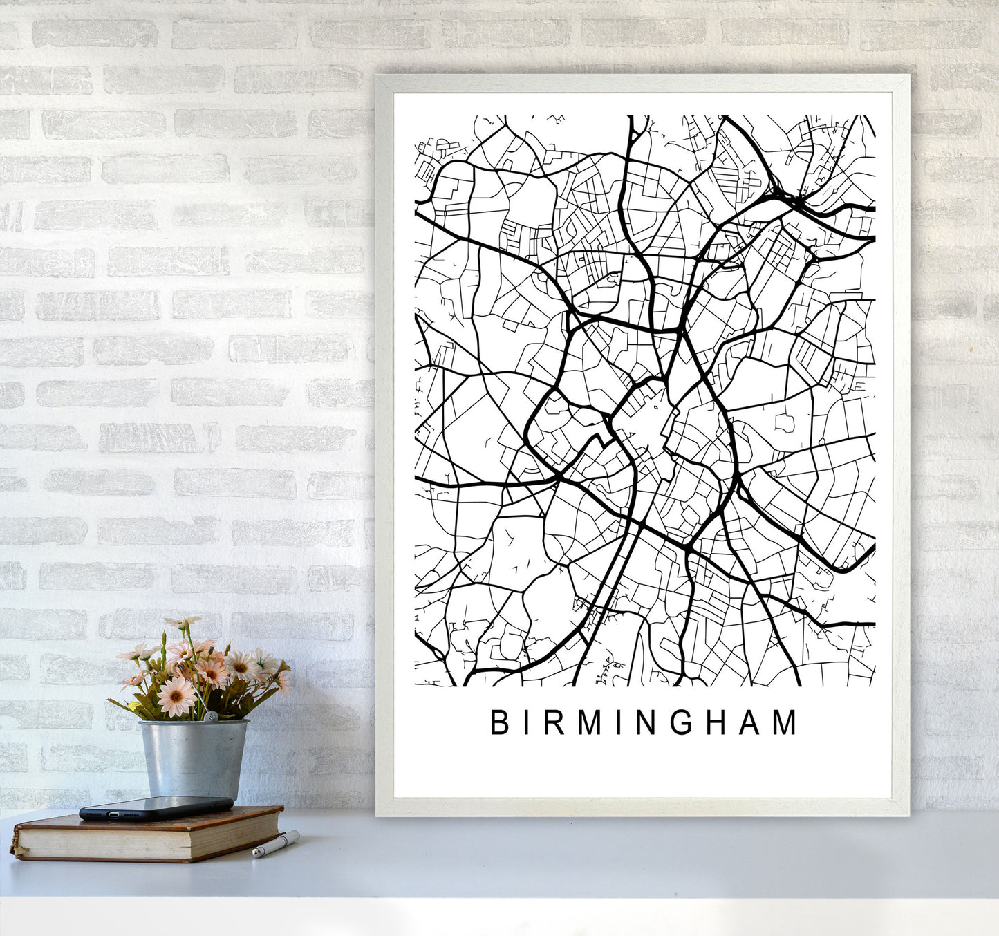 Birmingham Map Art Print by Pixy Paper A1 Oak Frame