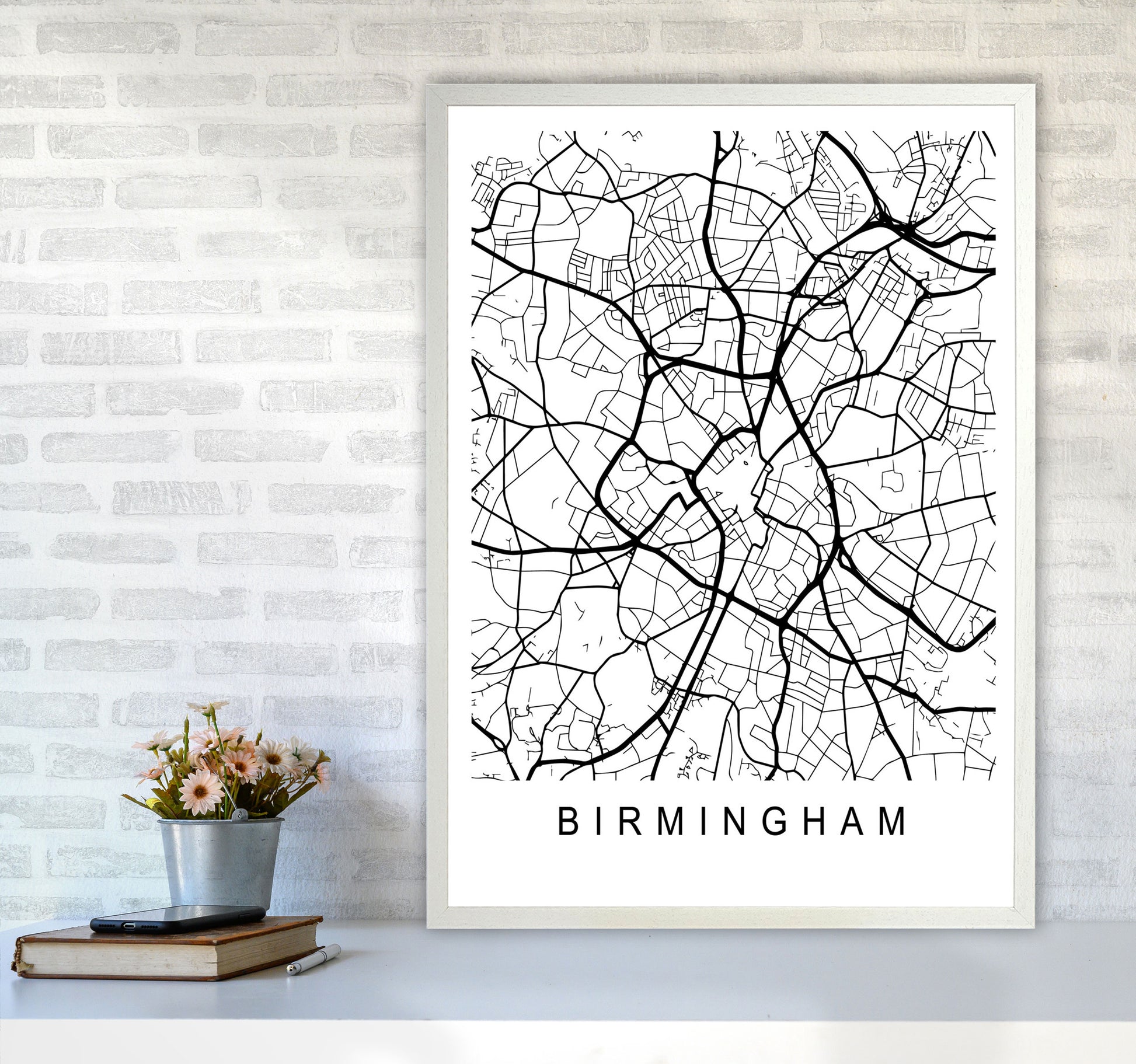 Birmingham Map Art Print by Pixy Paper A1 Oak Frame