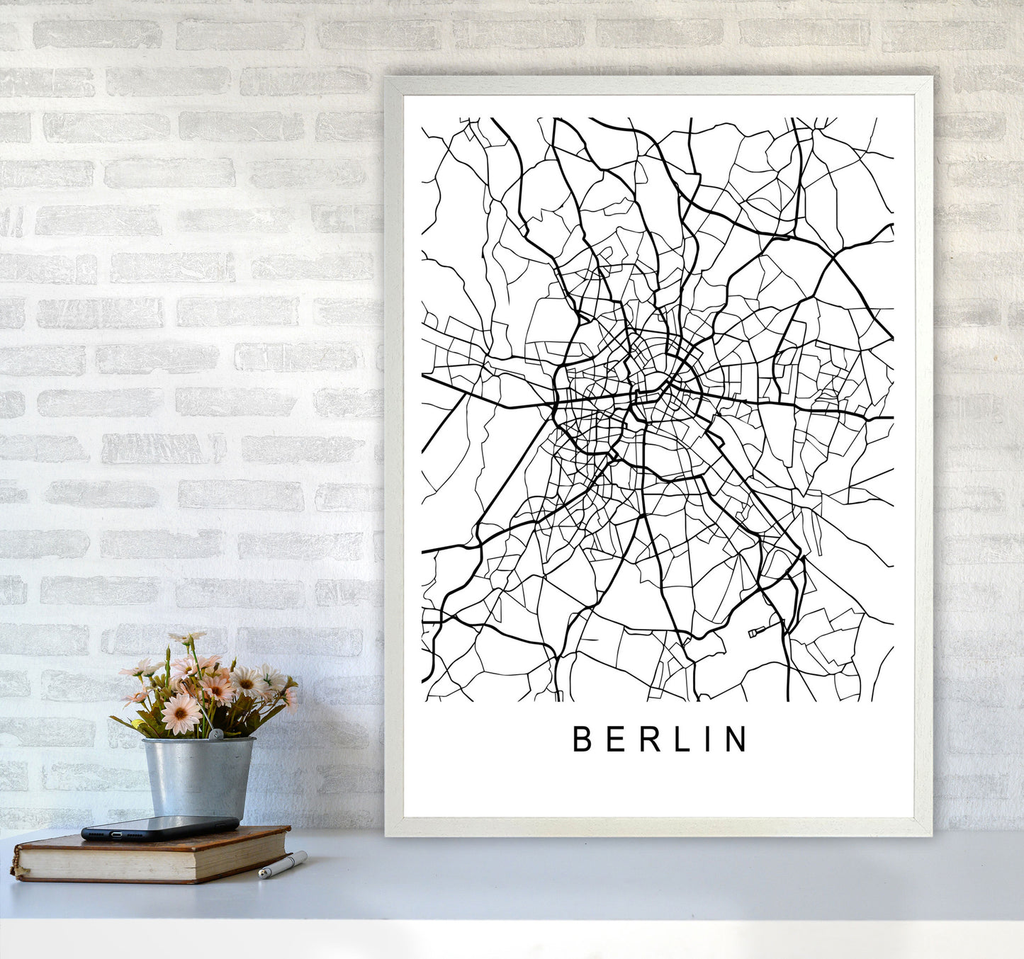 Berlin Map Art Print by Pixy Paper A1 Oak Frame