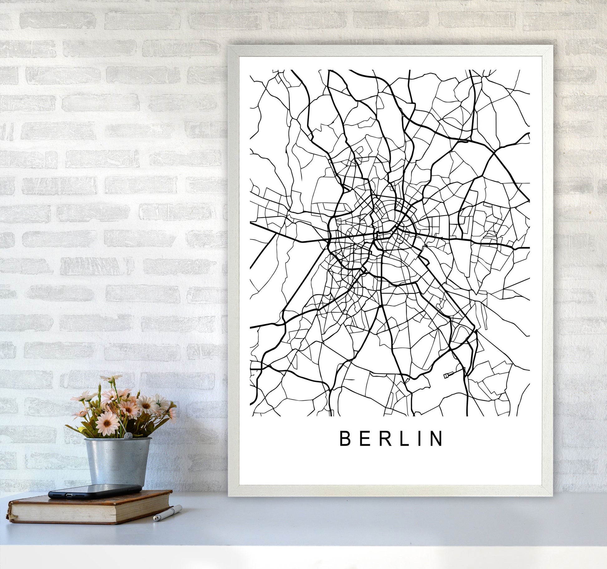 Berlin Map Art Print by Pixy Paper A1 Oak Frame