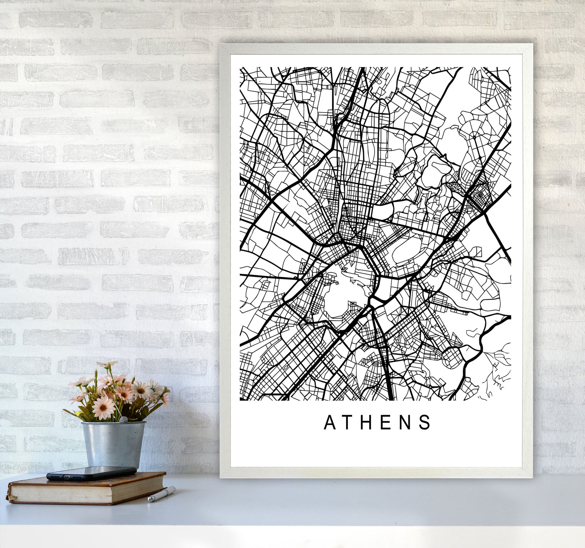Athens Map Art Print by Pixy Paper A1 Oak Frame