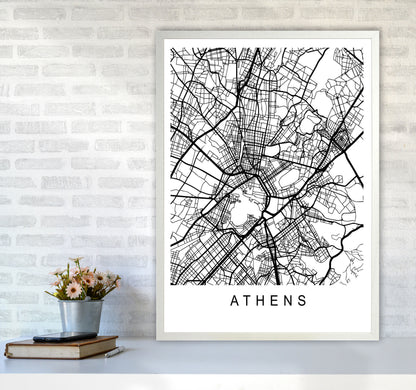 Athens Map Art Print by Pixy Paper A1 Oak Frame