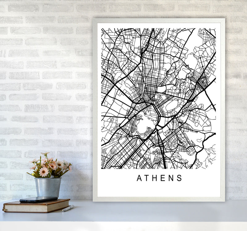 Athens Map Art Print by Pixy Paper A1 Oak Frame