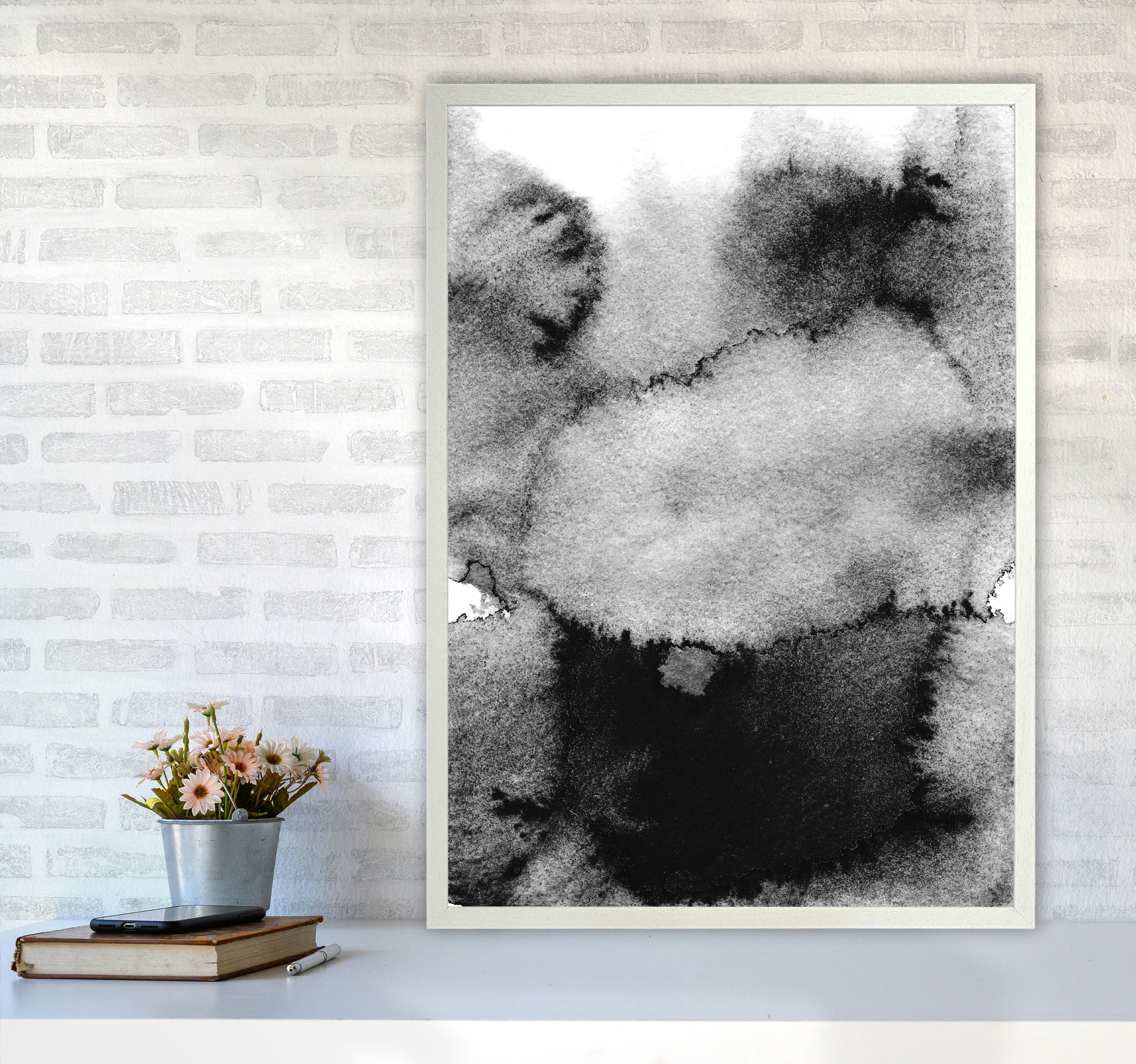 Majestic Monochrome Watercolour 14 Art Print by Pixy Paper A1 Oak Frame