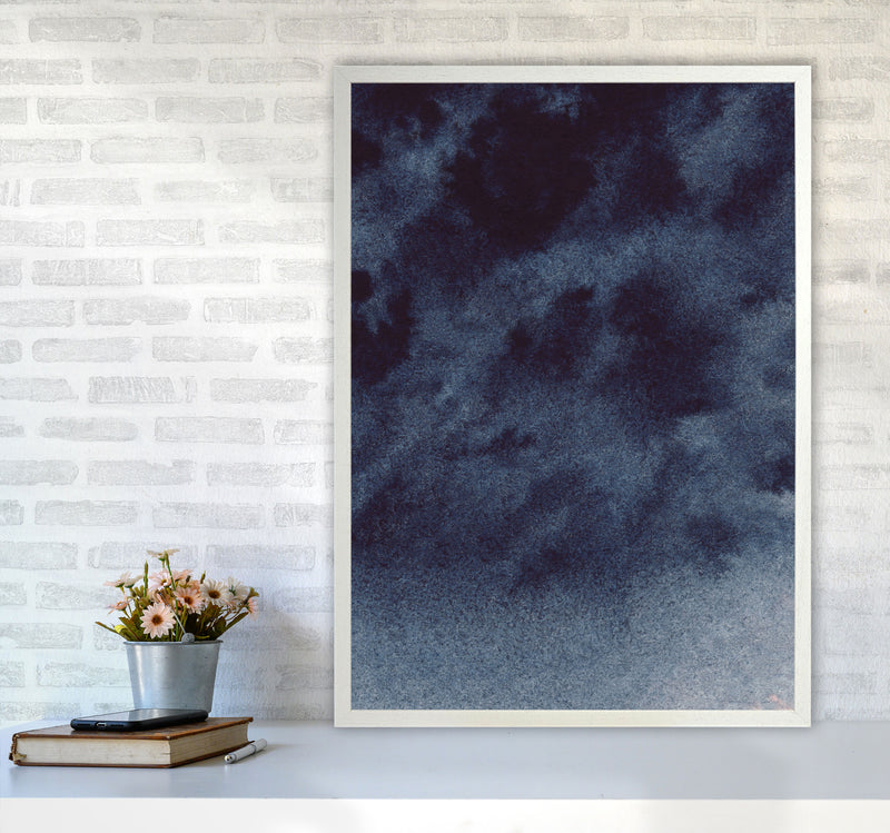 Sand Navy Watercolour Art Print by Pixy Paper A1 Oak Frame