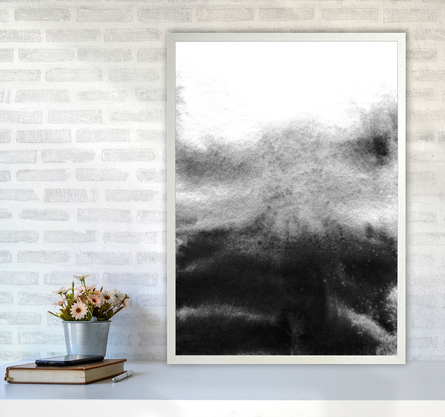 Majestic Monochrome Watercolour 19 Art Print by Pixy Paper A1 Oak Frame