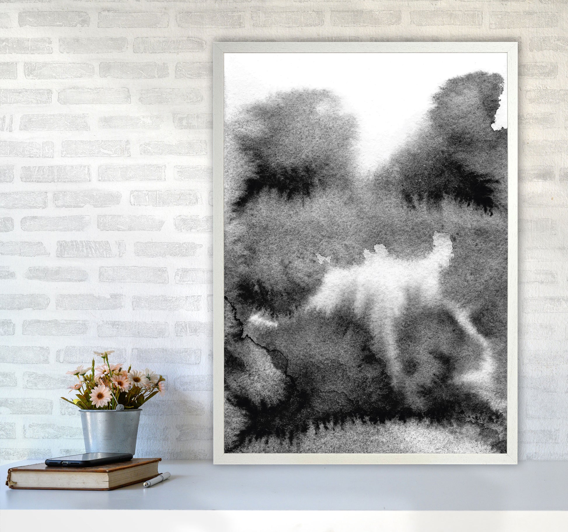 Majestic Monochrome Watercolour 17 Art Print by Pixy Paper A1 Oak Frame