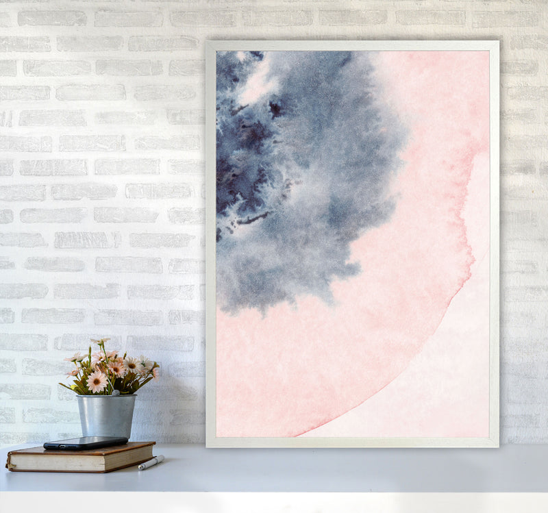 Sand Pink and Navy Watercolour 05 Art Print by Pixy Paper A1 Oak Frame