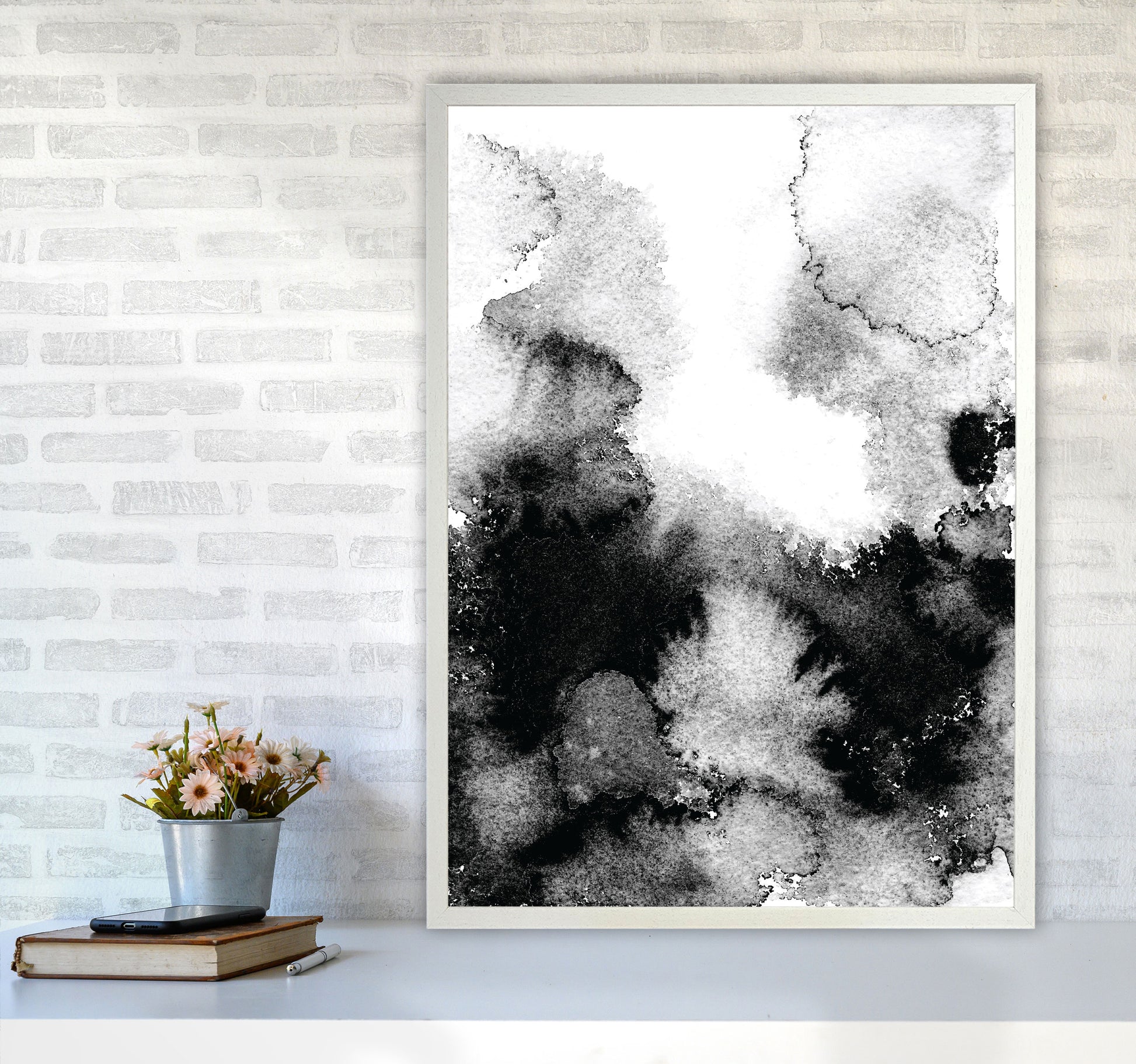 Majestic Monochrome Watercolour 12 Art Print by Pixy Paper A1 Oak Frame