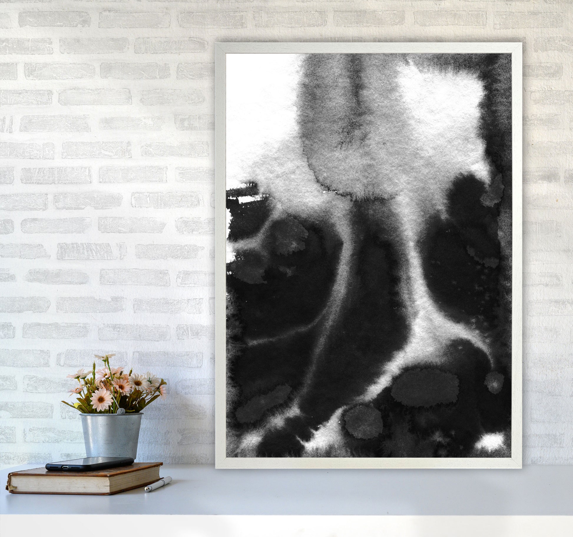 Majestic Monochrome Watercolour 20 Art Print by Pixy Paper A1 Oak Frame