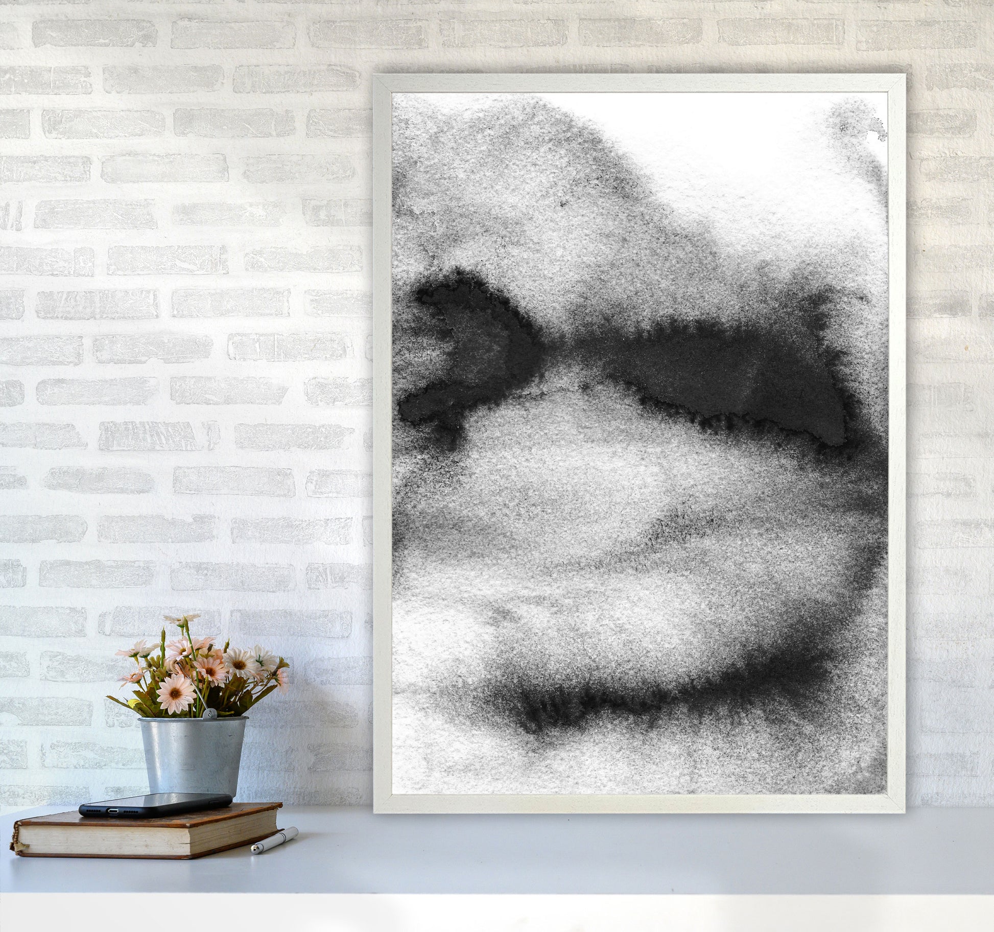 Majestic Monochrome Watercolour 08 Art Print by Pixy Paper A1 Oak Frame