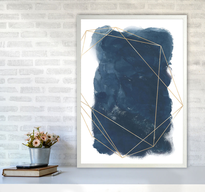 Aztec Navy Watercolour Art Print by Pixy Paper A1 Oak Frame