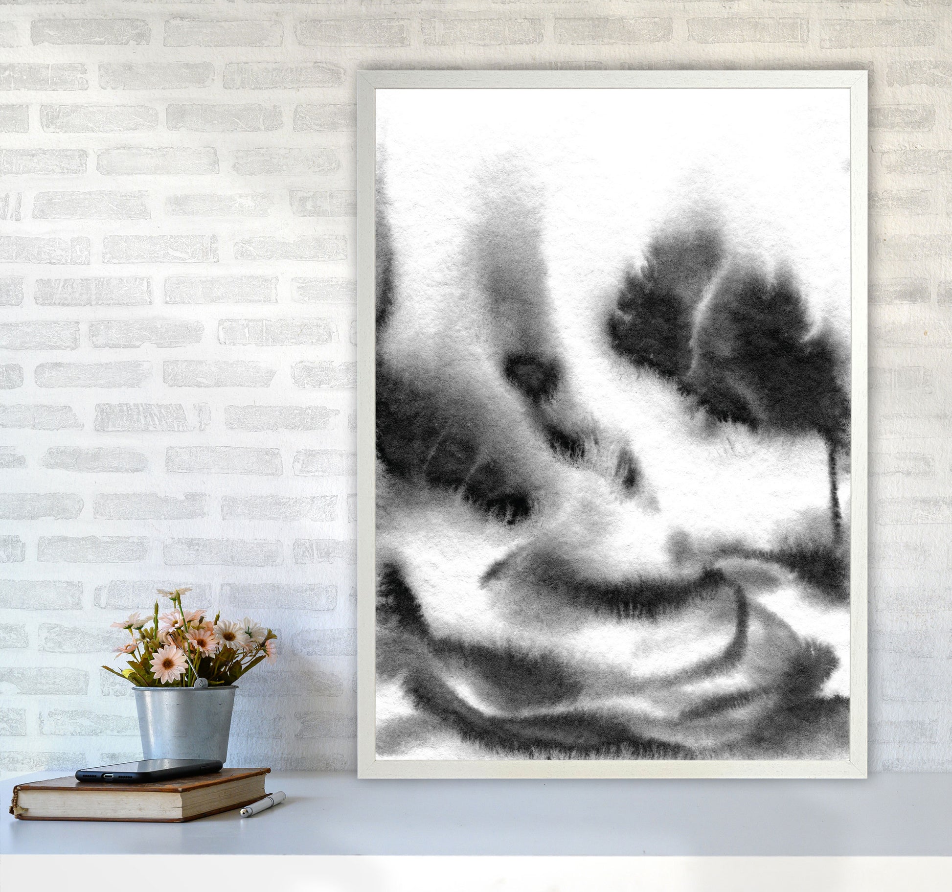 Majestic Monochrome Watercolour 06 Art Print by Pixy Paper A1 Oak Frame