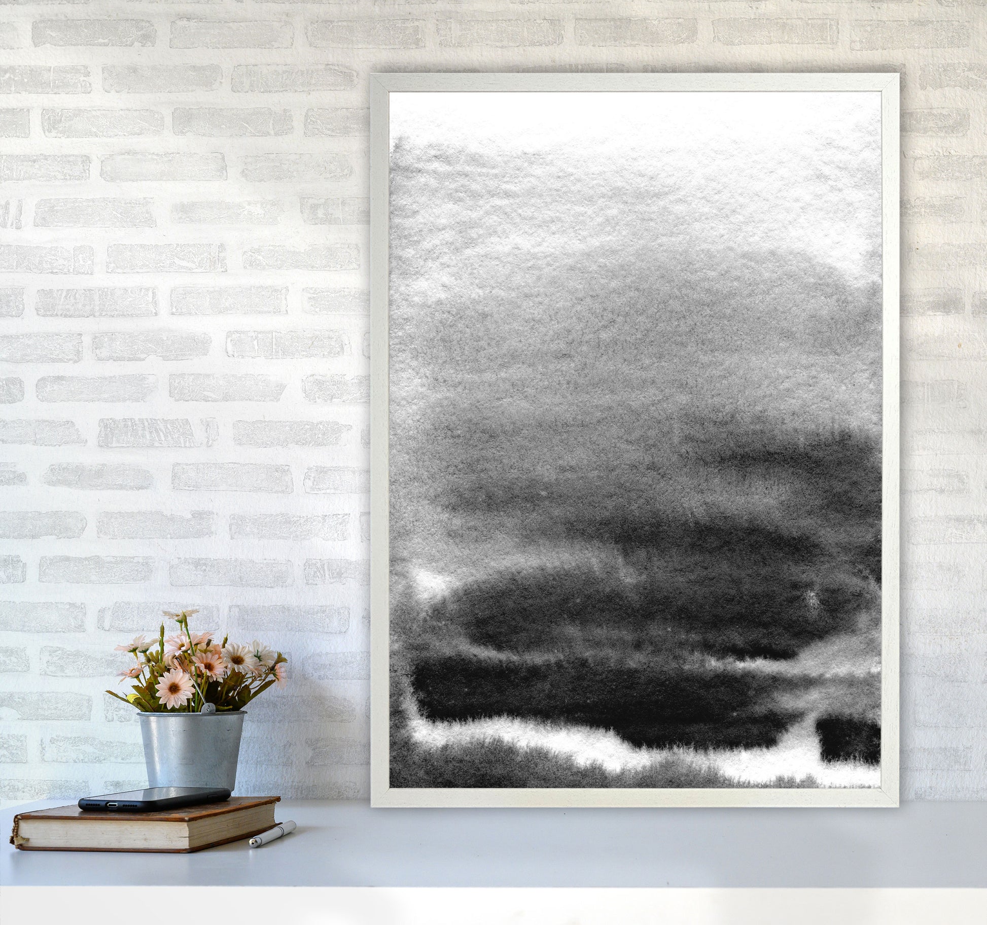 Majestic Monochrome Watercolour 02 Art Print by Pixy Paper A1 Oak Frame