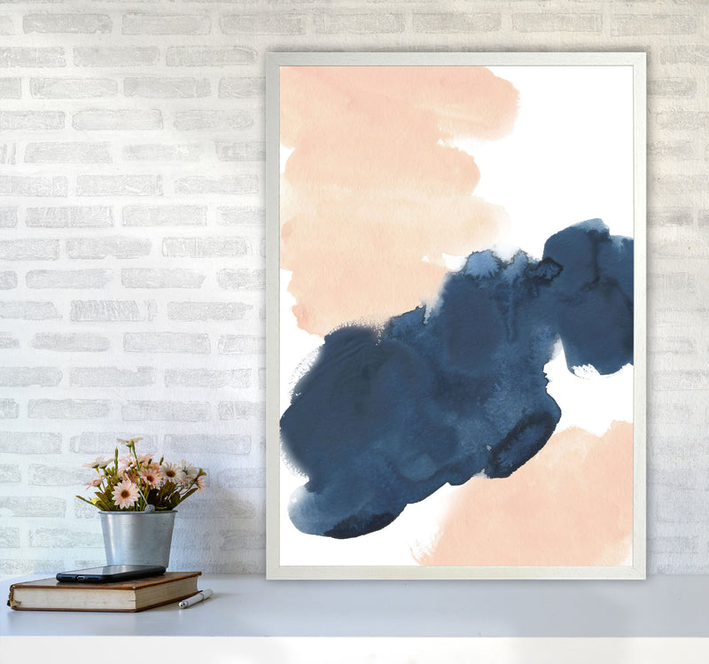 Aztec Blush and Navy Watercolour 02 Art Print by Pixy Paper A1 Oak Frame