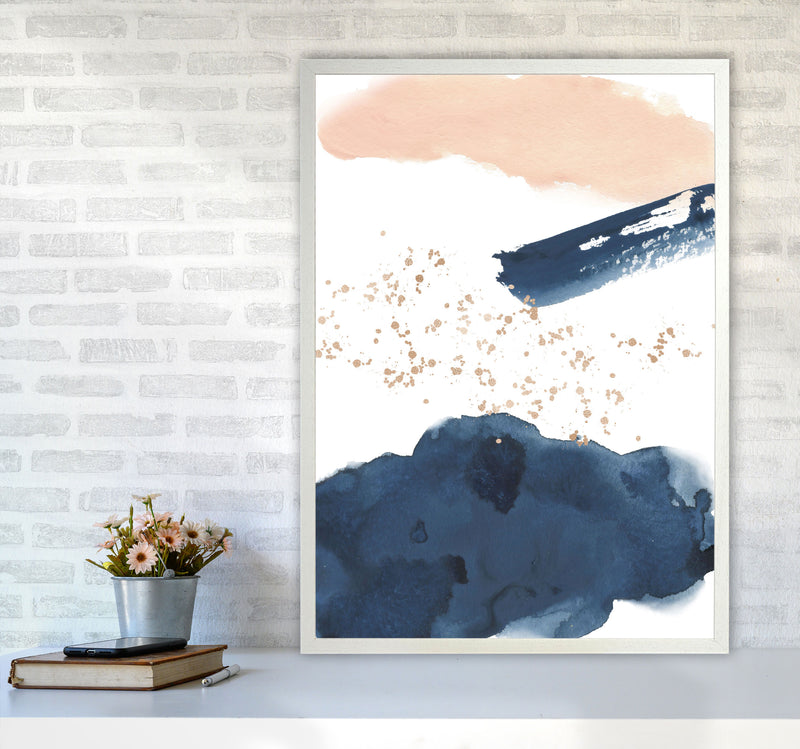 Aztec Blush and Navy Watercolour 01 Art Print by Pixy Paper A1 Oak Frame